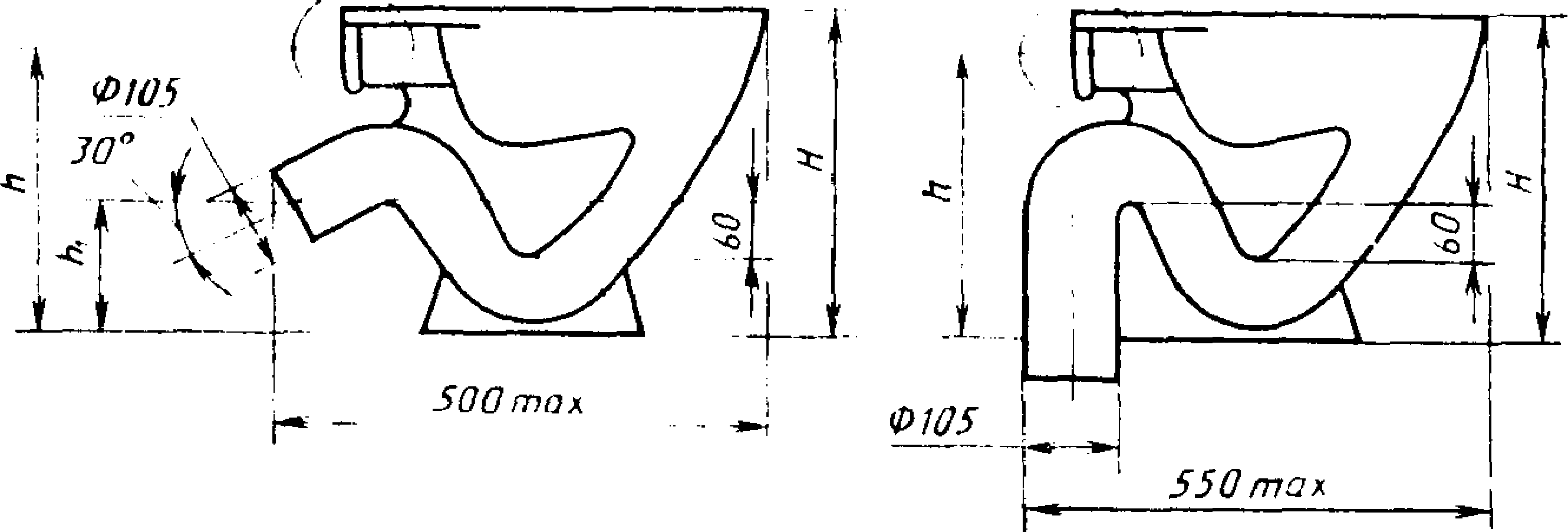 Унитаз козырьковый с цельноотлитой полочкой с косым выпуском типа кп кв